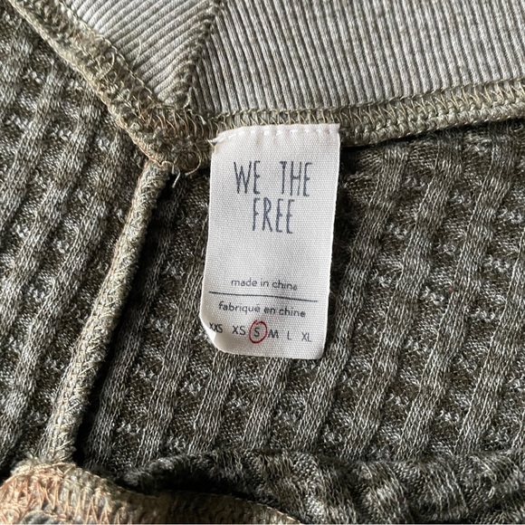 Free People We The Free South Side Thermal Top Olive Moss Green Double V Neck - Picture 2 of 4